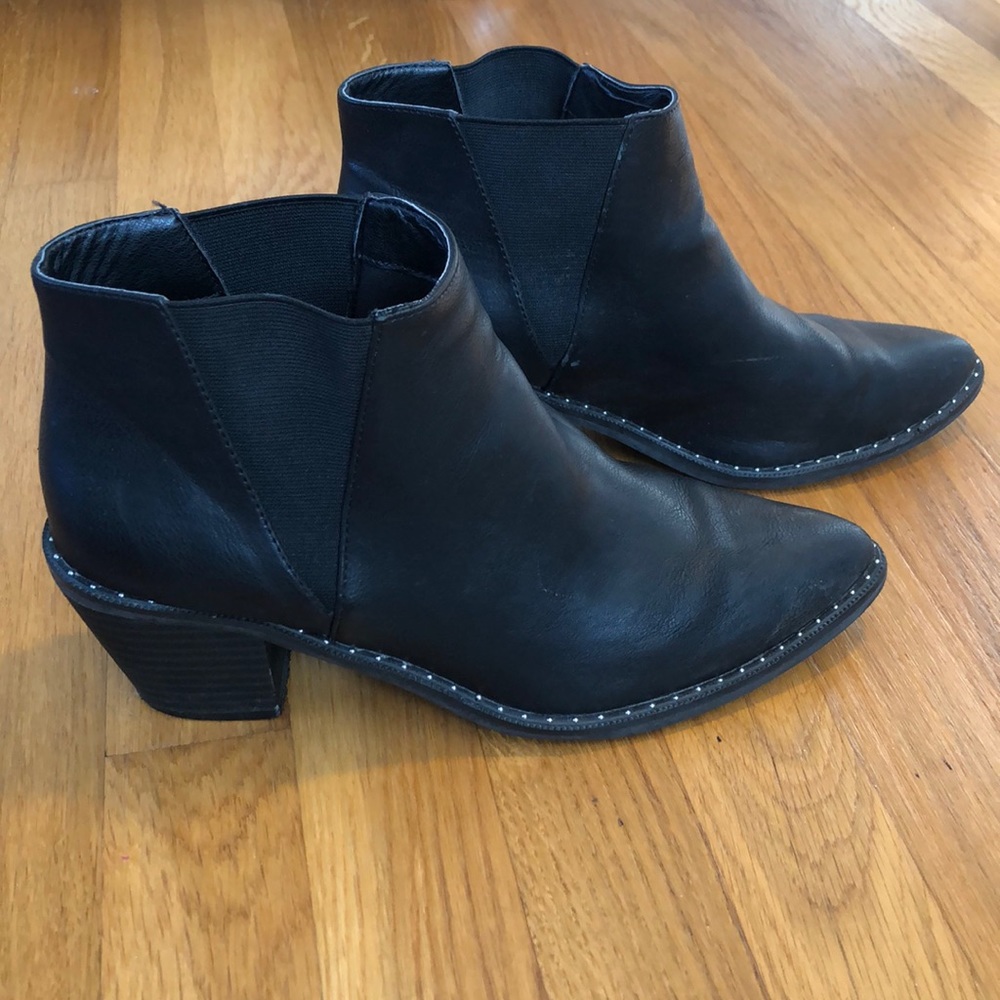 Luna Black Faux Leather Studded Welt Western Boot